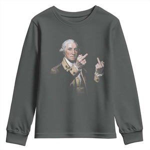 Funny George Washington Middle Fingers Rebel Portrait Youth Sweatshirt Edgy Classic Oil Painting Parody Patriotic Humor Graphic