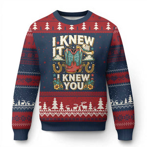 Retro Coastal Cowgirl I Knew It I Knew You Ugly Christmas Sweater Pink Boots Vintage Country Pop Music Western Floral Graphic