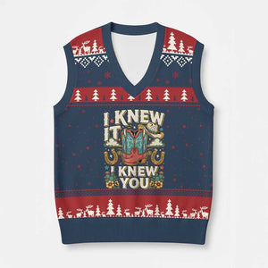 Retro Coastal Cowgirl I Knew It I Knew You V-Neck Knit Sweater Vest Pink Boots Vintage Country Pop Music Western Floral Graphic