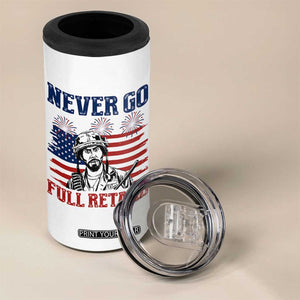 Never Go Full Retard Funny 4th of July Soldier Quote 4 in 1 Can Cooler Tumbler Patriotic American Flag Fireworks Dark Humor