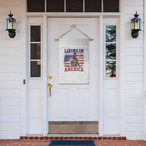 Living In America Funny Patriotic Heavyweight Boxer Garden Flag Vintage Distressed Flag Uncle Sam Hat Boxing Champion