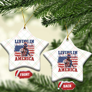 Living In America Funny Patriotic Heavyweight Boxer Ceramic Ornament Vintage Distressed Flag Uncle Sam Hat Boxing Champion