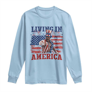 Living In America Funny Patriotic Heavyweight Boxer Long Sleeve Shirt Vintage Distressed Flag Uncle Sam Hat Boxing Champion