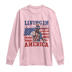 Living In America Funny Patriotic Heavyweight Boxer Long Sleeve Shirt Vintage Distressed Flag Uncle Sam Hat Boxing Champion