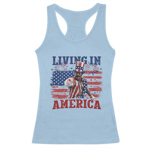 Living In America Funny Patriotic Heavyweight Boxer Racerback Tank Top Vintage Distressed Flag Uncle Sam Hat Boxing Champion