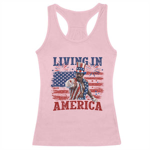 Living In America Funny Patriotic Heavyweight Boxer Racerback Tank Top Vintage Distressed Flag Uncle Sam Hat Boxing Champion