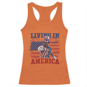 Living In America Funny Patriotic Heavyweight Boxer Racerback Tank Top Vintage Distressed Flag Uncle Sam Hat Boxing Champion