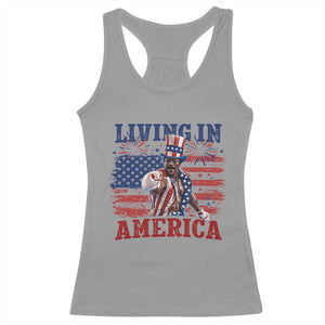 Living In America Funny Patriotic Heavyweight Boxer Racerback Tank Top Vintage Distressed Flag Uncle Sam Hat Boxing Champion