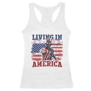 Living In America Funny Patriotic Heavyweight Boxer Racerback Tank Top Vintage Distressed Flag Uncle Sam Hat Boxing Champion