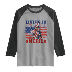 Living In America Funny Patriotic Heavyweight Boxer Raglan Shirt Vintage Distressed Flag Uncle Sam Hat Boxing Champion
