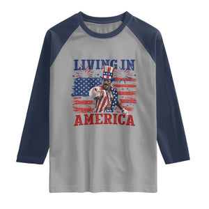 Living In America Funny Patriotic Heavyweight Boxer Raglan Shirt Vintage Distressed Flag Uncle Sam Hat Boxing Champion