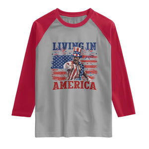 Living In America Funny Patriotic Heavyweight Boxer Raglan Shirt Vintage Distressed Flag Uncle Sam Hat Boxing Champion