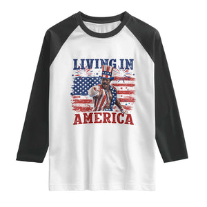 Living In America Funny Patriotic Heavyweight Boxer Raglan Shirt Vintage Distressed Flag Uncle Sam Hat Boxing Champion