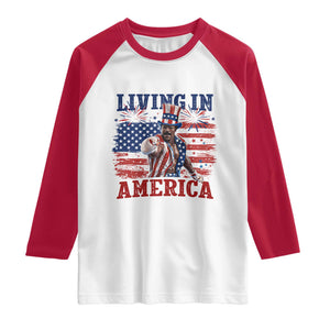 Living In America Funny Patriotic Heavyweight Boxer Raglan Shirt Vintage Distressed Flag Uncle Sam Hat Boxing Champion
