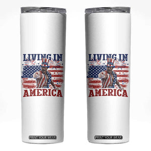 Living In America Funny Patriotic Heavyweight Boxer Skinny Tumbler Vintage Distressed Flag Uncle Sam Hat Boxing Champion