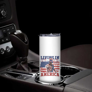 Living In America Funny Patriotic Heavyweight Boxer Skinny Tumbler Vintage Distressed Flag Uncle Sam Hat Boxing Champion