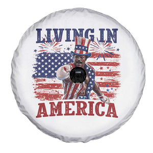 Living In America Funny Patriotic Heavyweight Boxer Spare Tire Cover Vintage Distressed Flag Uncle Sam Hat Boxing Champion