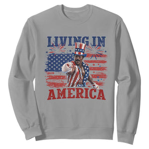 Living In America Funny Patriotic Heavyweight Boxer Sweatshirt Vintage Distressed Flag Uncle Sam Hat Boxing Champion