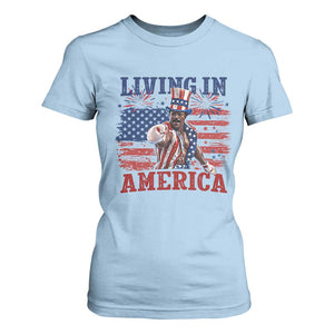 Living In America Funny Patriotic Heavyweight Boxer T Shirt For Women Vintage Distressed Flag Uncle Sam Hat Boxing Champion