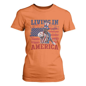 Living In America Funny Patriotic Heavyweight Boxer T Shirt For Women Vintage Distressed Flag Uncle Sam Hat Boxing Champion