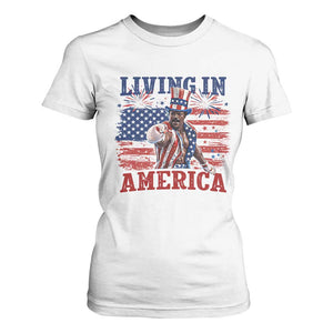 Living In America Funny Patriotic Heavyweight Boxer T Shirt For Women Vintage Distressed Flag Uncle Sam Hat Boxing Champion