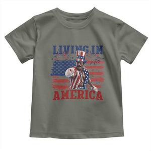 Living In America Funny Patriotic Heavyweight Boxer Toddler T Shirt Vintage Distressed Flag Uncle Sam Hat Boxing Champion