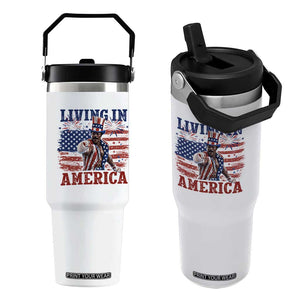 Living In America Funny Patriotic Heavyweight Boxer Flip Straw Tumbler Vintage Distressed Flag Uncle Sam Hat Boxing Champion