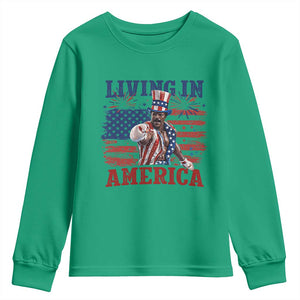 Living In America Funny Patriotic Heavyweight Boxer Youth Sweatshirt Vintage Distressed Flag Uncle Sam Hat Boxing Champion