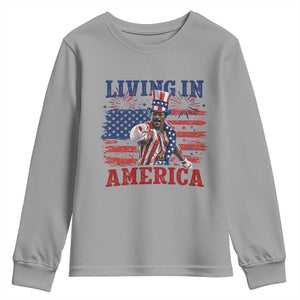 Living In America Funny Patriotic Heavyweight Boxer Youth Sweatshirt Vintage Distressed Flag Uncle Sam Hat Boxing Champion