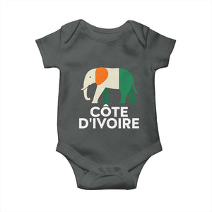 Proud Côte d'Ivoire Elephant Ivory Coast Flag Baby Onesie Ivorian Pride Retro Souvenir TS02 Dark Heather Print Your Wear