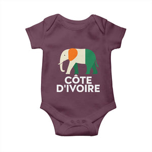Proud Côte d'Ivoire Elephant Ivory Coast Flag Baby Onesie Ivorian Pride Retro Souvenir TS02 Maroon Print Your Wear