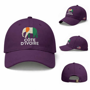 Proud Côte d'Ivoire Elephant Ivory Coast Flag Baseball Cap Ivorian Pride Retro Souvenir TS02 Baseball Cap Universal Fit Purple Print Your Wear