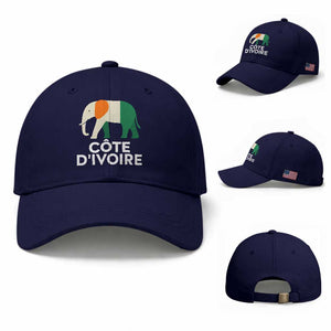 Proud Côte d'Ivoire Elephant Ivory Coast Flag Baseball Cap Ivorian Pride Retro Souvenir TS02 Baseball Cap Universal Fit Dark Blue Print Your Wear
