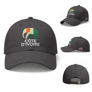 Proud Côte d'Ivoire Elephant Ivory Coast Flag Baseball Cap Ivorian Pride Retro Souvenir TS02 Baseball Cap Universal Fit Dark Gray Print Your Wear