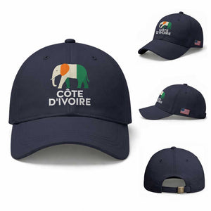 Proud Côte d'Ivoire Elephant Ivory Coast Flag Baseball Cap Ivorian Pride Retro Souvenir TS02 Baseball Cap Universal Fit Navy Print Your Wear