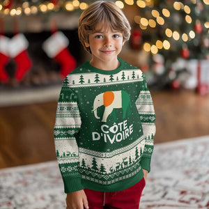 Proud Côte d'Ivoire Elephant Ivory Coast Flag Ugly Christmas Sweater Ivorian Pride Retro Souvenir TS02 Forest Green Beige Print Your Wear