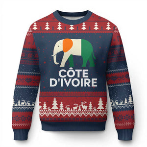 Proud Côte d'Ivoire Elephant Ivory Coast Flag Ugly Christmas Sweater Ivorian Pride Retro Souvenir TS02 Navy Red Print Your Wear