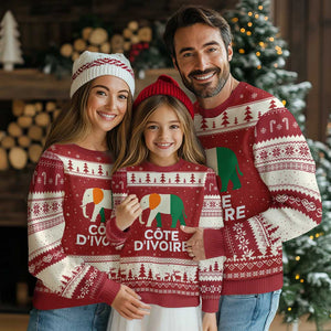 Proud Côte d'Ivoire Elephant Ivory Coast Flag Ugly Christmas Sweater Ivorian Pride Retro Souvenir TS02 Red Beige Print Your Wear