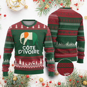 Proud Côte d'Ivoire Elephant Ivory Coast Flag Ugly Christmas Sweater Ivorian Pride Retro Souvenir TS02 Red Green Print Your Wear
