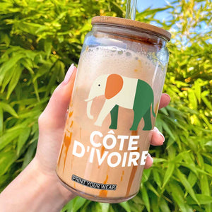 Proud Côte d'Ivoire Elephant Ivory Coast Flag Glass Can Ivorian Pride Retro Souvenir TS02 Black Print Your Wear