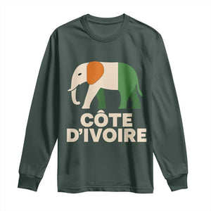 Proud Côte d'Ivoire Elephant Ivory Coast Flag Long Sleeve Shirt Ivorian Pride Retro Souvenir TS02 Dark Forest Green Print Your Wear