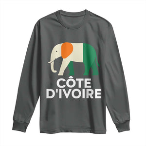 Proud Côte d'Ivoire Elephant Ivory Coast Flag Long Sleeve Shirt Ivorian Pride Retro Souvenir TS02 Dark Heather Print Your Wear