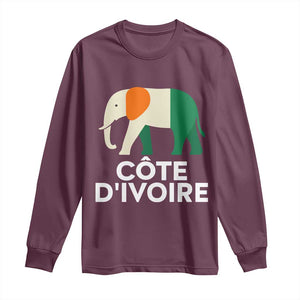 Proud Côte d'Ivoire Elephant Ivory Coast Flag Long Sleeve Shirt Ivorian Pride Retro Souvenir TS02 Maroon Print Your Wear