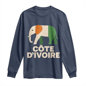 Proud Côte d'Ivoire Elephant Ivory Coast Flag Long Sleeve Shirt Ivorian Pride Retro Souvenir TS02 Navy Print Your Wear