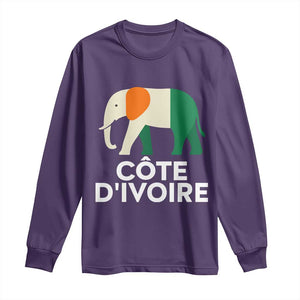Proud Côte d'Ivoire Elephant Ivory Coast Flag Long Sleeve Shirt Ivorian Pride Retro Souvenir TS02 Purple Print Your Wear