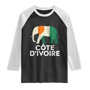 Proud Côte d'Ivoire Elephant Ivory Coast Flag Raglan Shirt Ivorian Pride Retro Souvenir TS02 Black White Print Your Wear