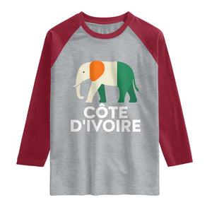 Proud Côte d'Ivoire Elephant Ivory Coast Flag Raglan Shirt Ivorian Pride Retro Souvenir TS02 Heather Gray Heather Red Print Your Wear