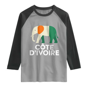 Proud Côte d'Ivoire Elephant Ivory Coast Flag Raglan Shirt Ivorian Pride Retro Souvenir TS02 Sport Gray Black Print Your Wear