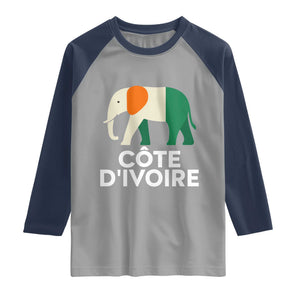 Proud Côte d'Ivoire Elephant Ivory Coast Flag Raglan Shirt Ivorian Pride Retro Souvenir TS02 Sport Gray Navy Print Your Wear