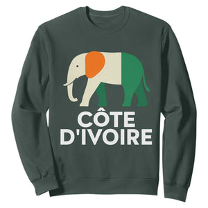 Proud Côte d'Ivoire Elephant Ivory Coast Flag Sweatshirt Ivorian Pride Retro Souvenir TS02 Dark Forest Green Print Your Wear